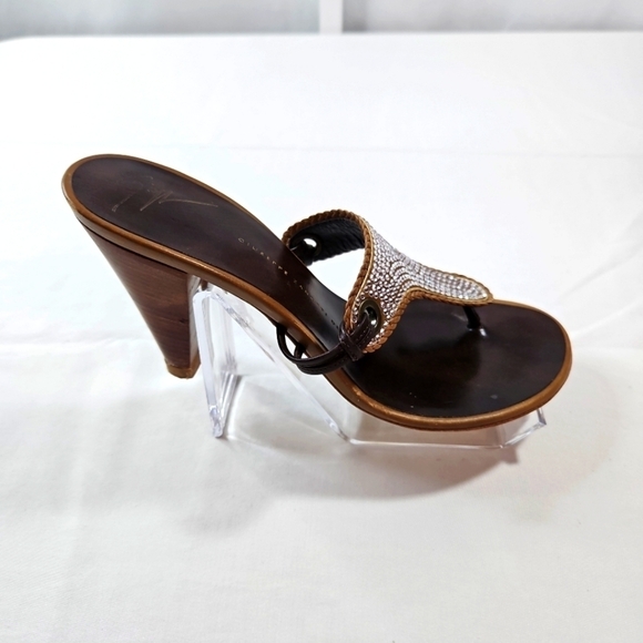 Giuseppe Zanotti Brown Leather Diamond Detail Sandals Size 8.5 - Picture 6 of 7